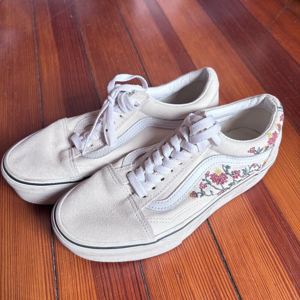 Vans Old Skool Women's Floral Platform Sneakers - Cream Size 8